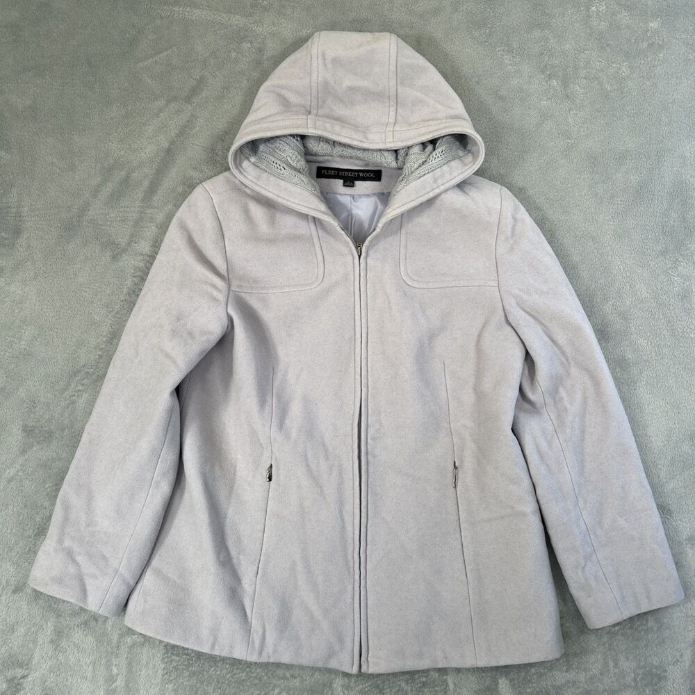 Fleet Street Wool Jacket Womens Large Hooded Full Zip Purple Lined Winter Coat